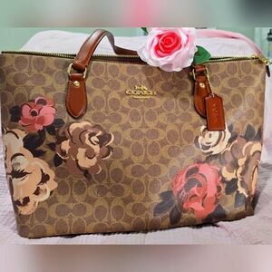 Coach Brown Floral Tote Bag